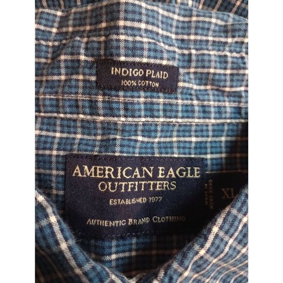 American Eagle Shirt Men's Extra Large Blue Button Front Long Sleeve Front Pocke - Picture 8 of 10